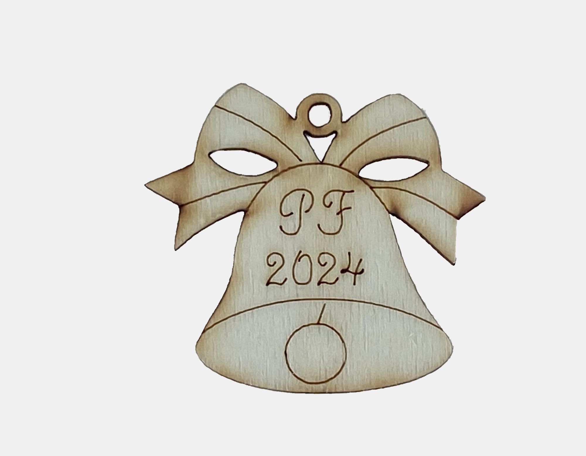 Zvonek PF 2024, dřevěná ozdoba pro štěstí, originální blahopřání